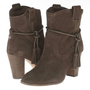 Dolce Vita Melah Western Ankle Boots Booties Tassel Fringe 7.5 Olive Brown Suede